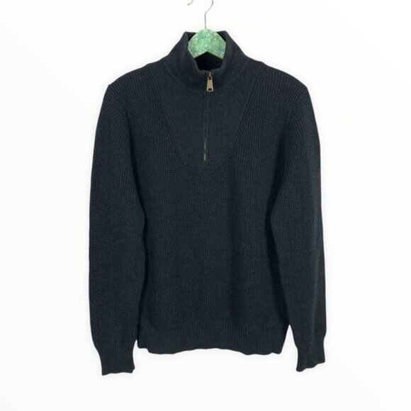 Fossil Mens L Charcoal Wool Blend Quarter Zip Pullover Sweater Classic Fit Warm - Picture 1 of 7